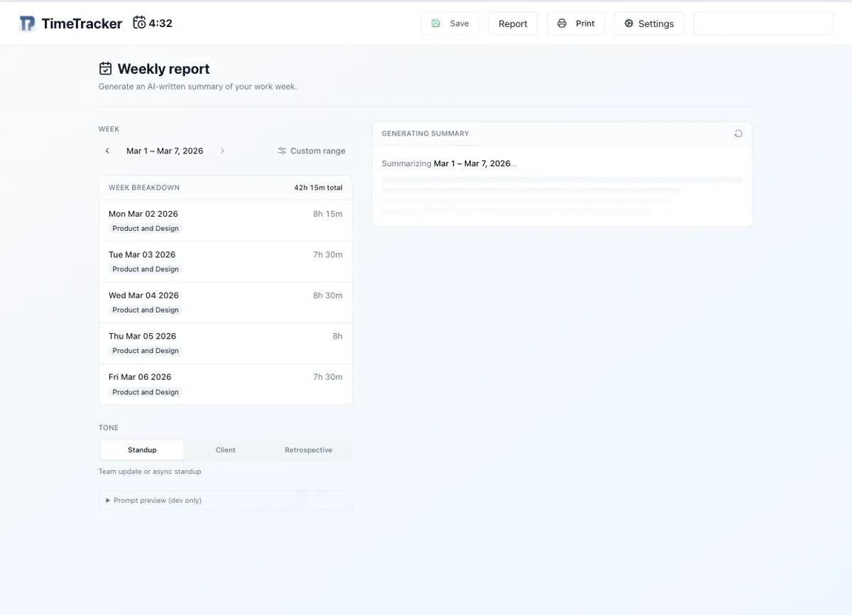 Weekly report generation loading state