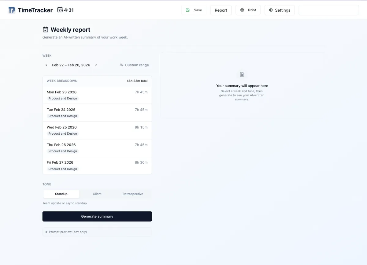 Weekly Report Screen